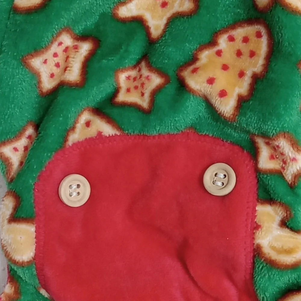 Pet Pajamas Christmas Onesie Green Red Gingerbread Man Plush Velour